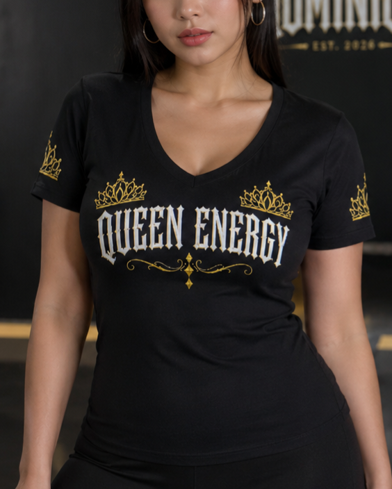Dominion Women's Crowned Royal White Queen Energy V-Neck T-Shirt