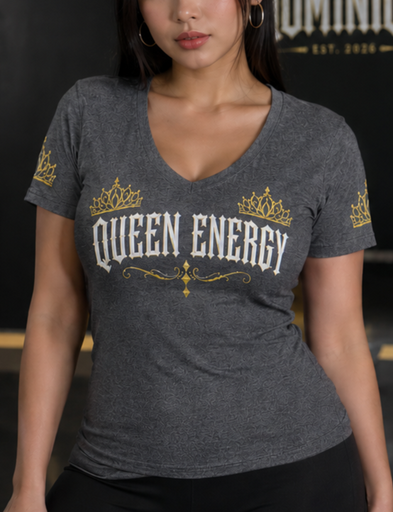 Dominion Women's Crowned Royal White Queen Energy V-Neck T-Shirt